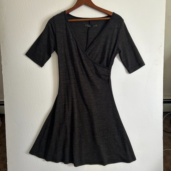Prana Dresses & Skirts - PRANA Nadia Faux Wrap Dress Wool Blend Dark Grey Short Sleeve Size Small